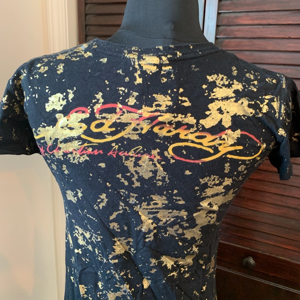 VINTAGE ED HARDY TSHIRT / size medium / skull & butterfly / short sleeve tunic - Picture 7 of 10